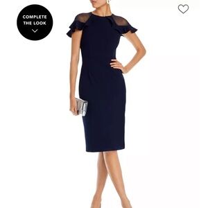 Eliza J Black Midi Dress with Sheer Ruffle Sleeves
